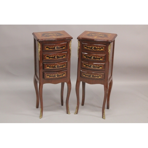 1030 - A GOOD PAIR OF LOUIS XVITH STYLE INLAID BEDSIDE CABINETS with four drawers. 1ft 1ins wide x 2ft 8ins... 