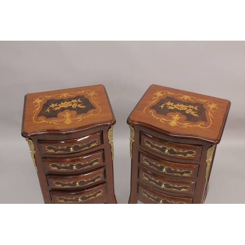 1030 - A GOOD PAIR OF LOUIS XVITH STYLE INLAID BEDSIDE CABINETS with four drawers. 1ft 1ins wide x 2ft 8ins... 