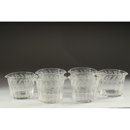 1050 - A SET OF SIX ENGRAVED FINGER BOWLS.