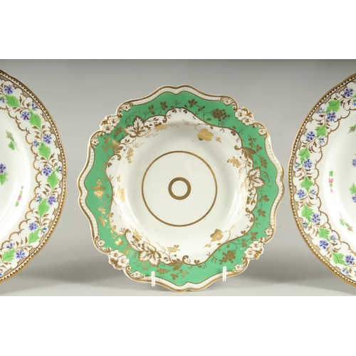 1071 - A PAIR OF CORNFLOWER PATTERN PLATES and a GILT PLATE (3).