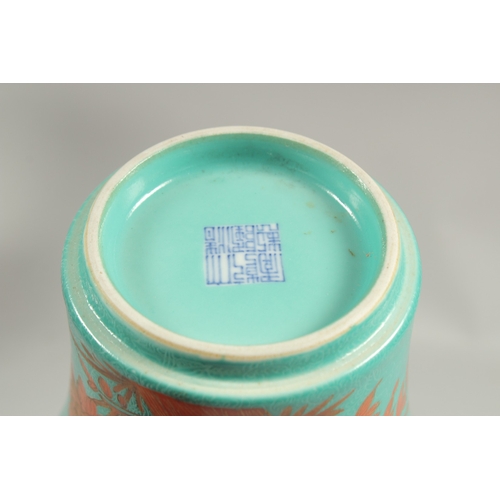 1091 - A CHINESE VASE with a bird in a tree design, blue square mark.  10ins high.