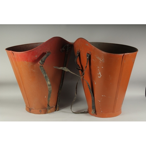 1140 - A PAIR OF CHATEAU NEUF DU PAPE TIN GRAPE CARRIERS. 23ins high.