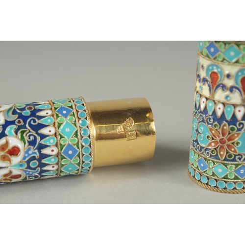 1167 - A GOOD RUSSIAN SILVER AND ENAMEL CIGAR HOLDER. Marks: 84., P P.  19cm long 2.5cm diameter, weight: 1... 