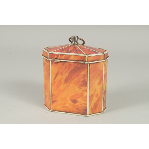 1170 - A REGENCY DESIGN FAUX TIN TORTOISESHELL TEA CADDY. 4.5ins high.