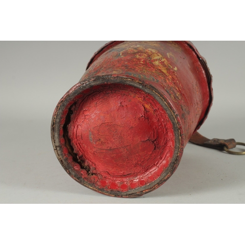 1171 - AN EARLY LEATHER METAL BOUND FIRE BUCKET with Royal Crest. 11ins high.