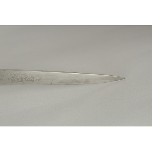 1180 - A GERMAN KNIFE with 15.5ins blade, bone handle with bear mounts.