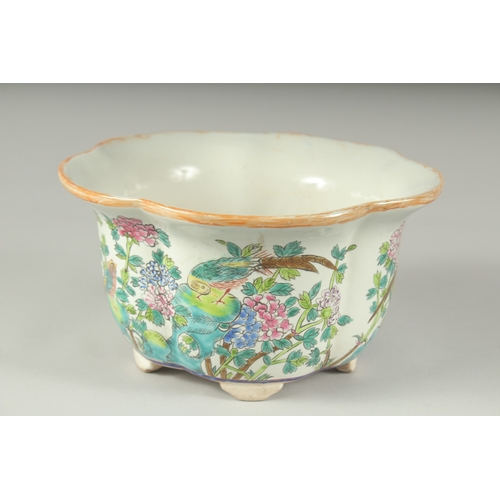 1238 - A BOWL PAINTED WITH BIRDS AND FLOWERS.  9ins diameter.