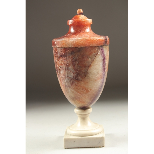 1240 - A GOOD REGENCY BLUE JOHN PEDESTAL URN from the Winnat's One Vein, on a marble socle with square base... 