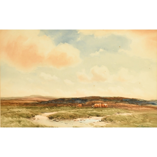 1801 - Wycliffe Egginton (1875-1951) British, cattle grazing on a moorland landscape, watercolour, signed, ... 