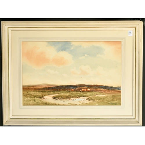 1801 - Wycliffe Egginton (1875-1951) British, cattle grazing on a moorland landscape, watercolour, signed, ... 