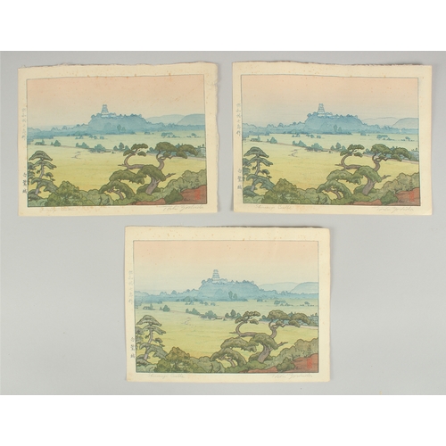 110 - TOSHI YOSHIDA (1911-1995): SHIRASAGI CASTLE, 1942; three original Japanese woodblock prints, (3).