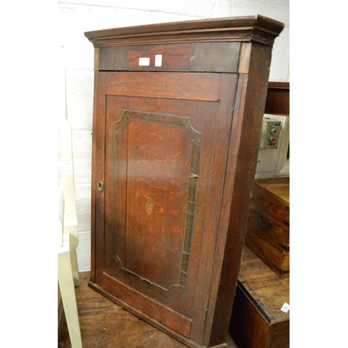 184 - Mahogany desk and an oak hanging corner cupboard.