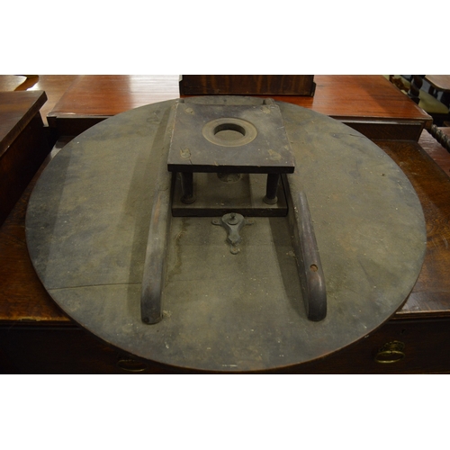 232 - A mahogany circular bird cage table top.