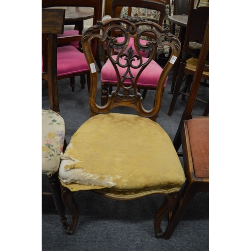 278 - A good Victorian carved walnut chair with cabriole legs together with a pair of other dining chairs.