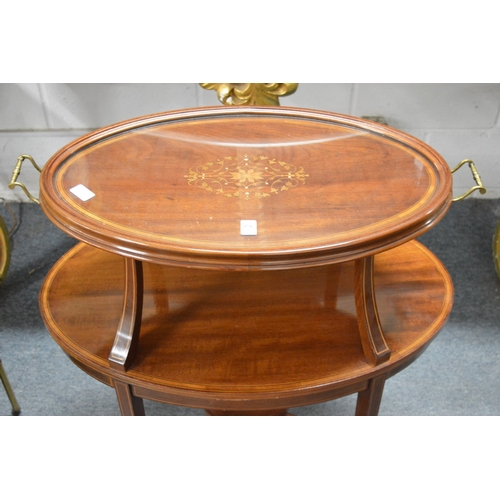 375 - A good Edwardian inlaid mahogany two-tier tray top etagere.