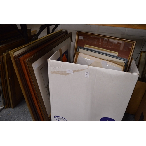 387 - A quantity of paintings, prints etc.