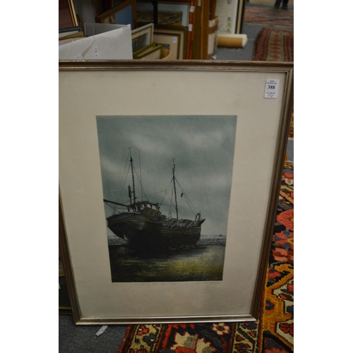 388 - Annette Johnson, Waiting for the Tide, limited edition colour print and three other pictures.