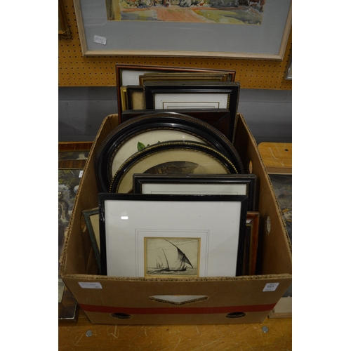 403 - A box of engravings, prints etc.