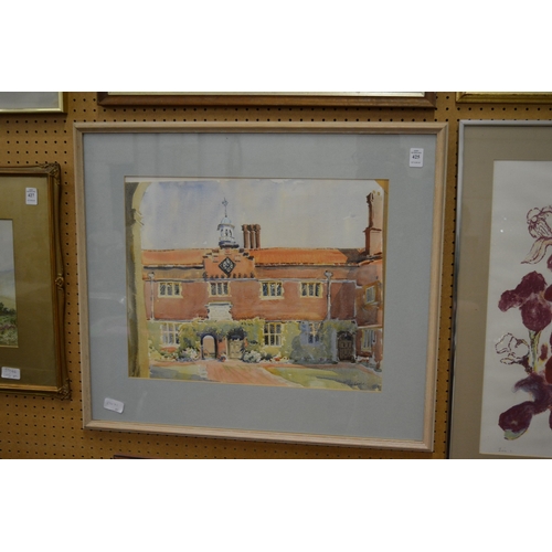 425 - Judy Cooper, The courtyard George Abbot Hospital, watercolour, signed.