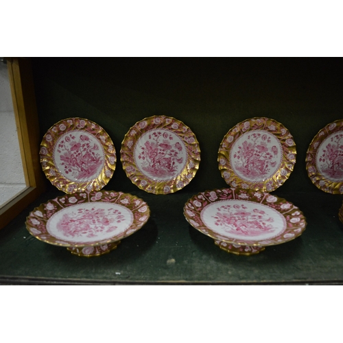 631 - A Copeland China porcelain dessert service comprising, twelve plates, four low comports, one tall co... 