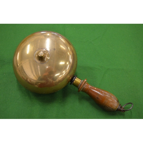 898 - An unusual bronze muffin shaped fire alarm hand bell.