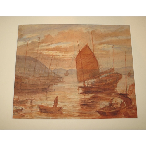 107 - HONG KONG: an original watercolour sketch of Chinese junks in Aberdeen Harbour by Capt. Ralph Binney... 