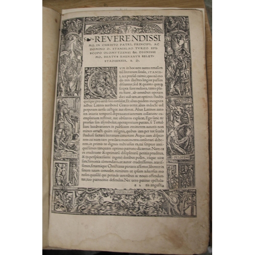 176 - TERTULLIUS / TERTULLIAN, Opera, folio, woodcut illus., (edges soft, etc.) later quarter reversed cal... 