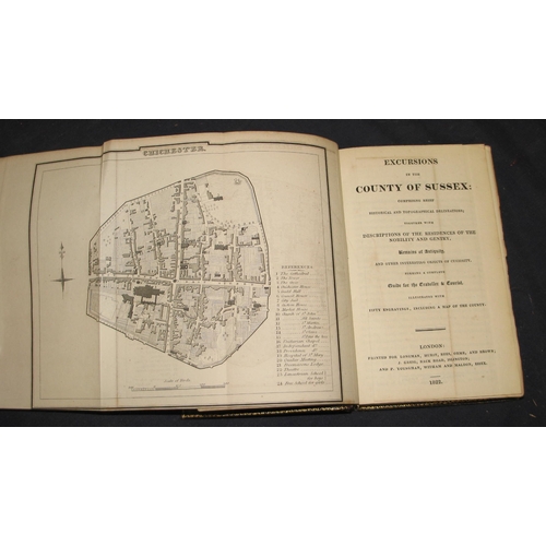 195 - [SUSSEX] Excursions in the County of SUSSEX, 12mo, folding map, folding Chichester plan, frontis, ad... 