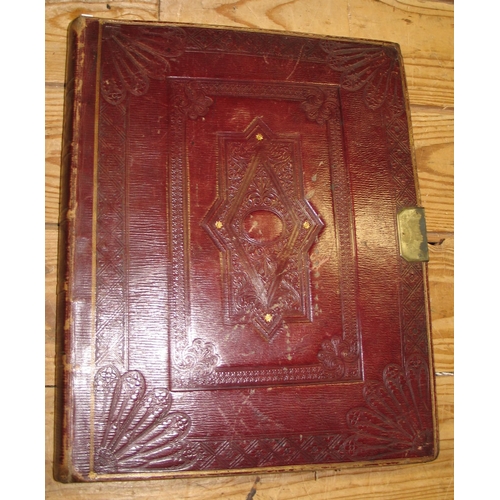 362 - SCRAP ALBUM, 19th c 4to fancy morocco gilt album with silhouettes, misc. watercolours & prints of NA... 