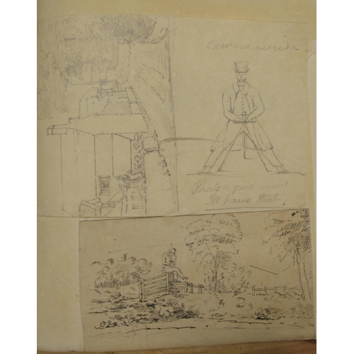 363 - SCRAP ALBUM, obl. folio, half calf, containing pencil sketches, (cartoons featuring the camera lucid... 