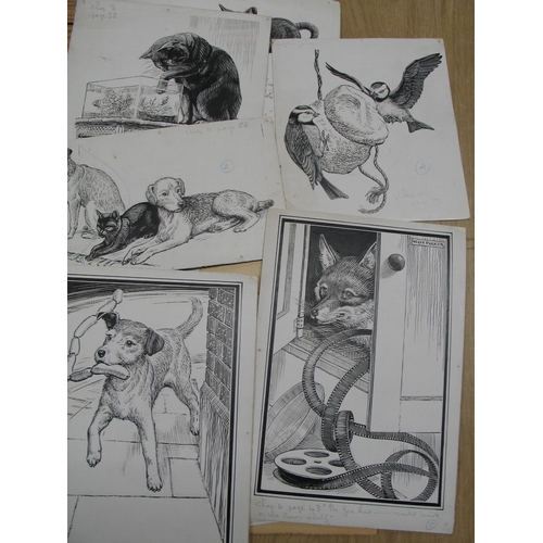 92 - NEAVE PARKER, artist & illustrator: coll'n of 14 scraperboard b/w. illustrations for 