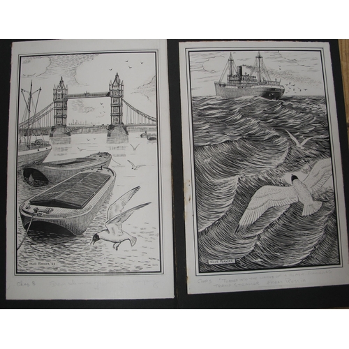 95 - NEAVE PARKER, artist & illustrator, coll'n of 6 b/w. scraperboard illustrations for 