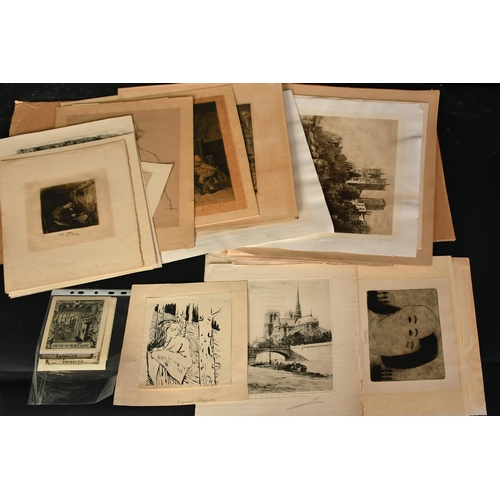 1007 - A folder of mostly 19th Century etchings, some Continental, (q).