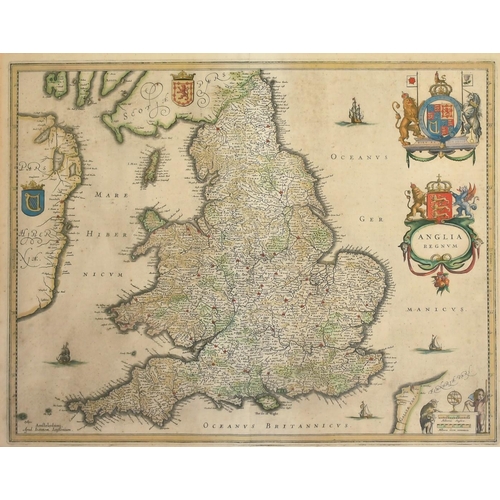 1013 - Jan Jansson 'Anglia Regnum', a hand coloured map, probably 17th Century, plate size 15.25