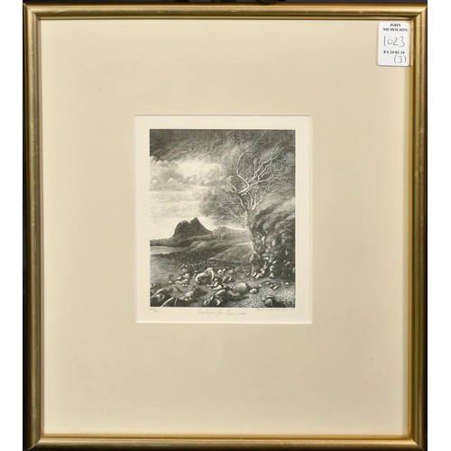 1023 - Paul L. Kershaw, 'Suilven from Cam Loch', wood engraving, signed numbered and titles in pencil, alon... 