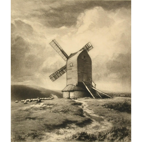 1024 - Norman Hirst (1862-1956), A Windmill on the Downs, mezzotint, signed in pencil, 10