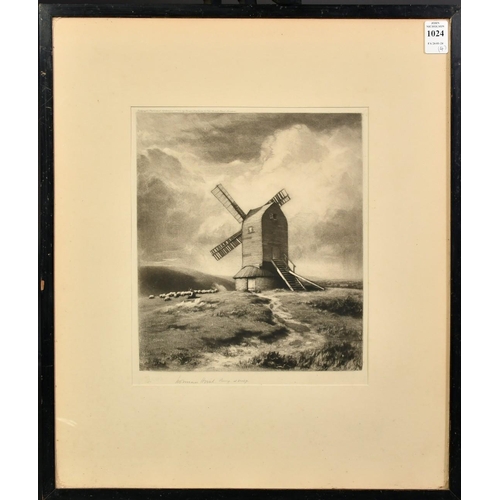 1024 - Norman Hirst (1862-1956), A Windmill on the Downs, mezzotint, signed in pencil, 10