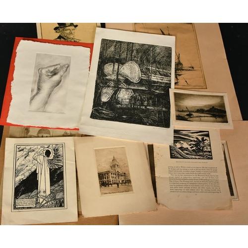 1027 - A collection of mainly 20th Century etchings, wood engravings and lithographs. Various subjects, unf... 