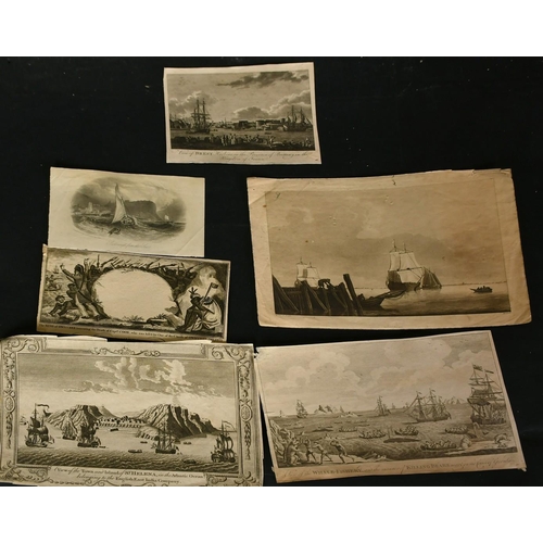 1032 - A collection of 19th Century maritime etchings and engravings, two with Nelson interest, unframed, s... 