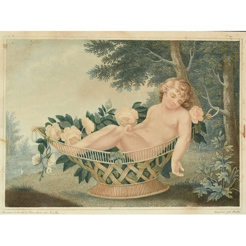 1033 - Jacques Phillippe Levilly, Circa 1800, scene of a cherub in a basket of roses, along with three othe... 