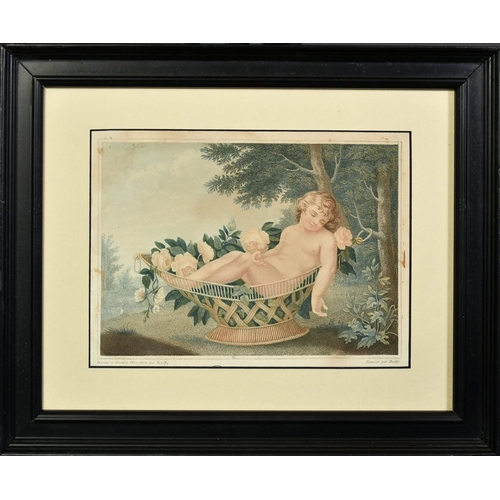 1033 - Jacques Phillippe Levilly, Circa 1800, scene of a cherub in a basket of roses, along with three othe... 