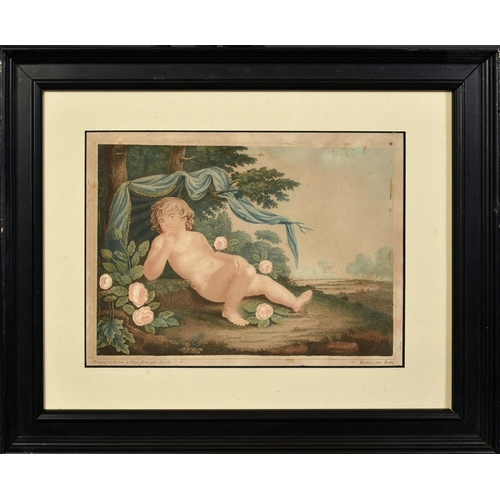 1033 - Jacques Phillippe Levilly, Circa 1800, scene of a cherub in a basket of roses, along with three othe... 