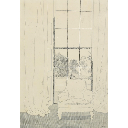 1040 - David Hockney (b. 1937), 'Home (1969)', etching, Goldmark Gallery label verso, 17.75