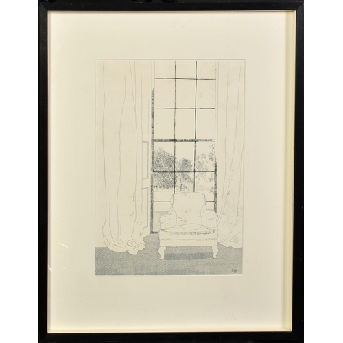 1040 - David Hockney (b. 1937), 'Home (1969)', etching, Goldmark Gallery label verso, 17.75