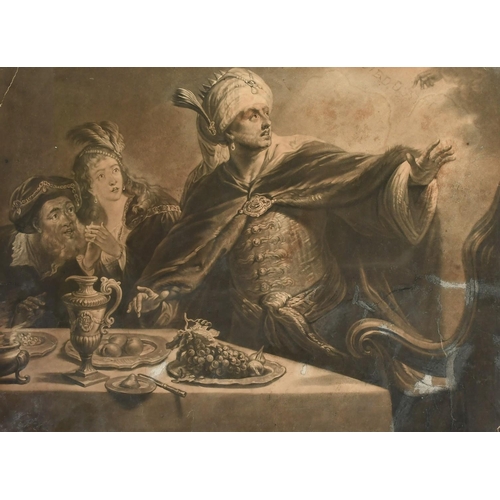 1042 - After Rembrandt, a 19th Century mezzotint of King Belshazzar Beholding the Handwriting on the Wall',... 