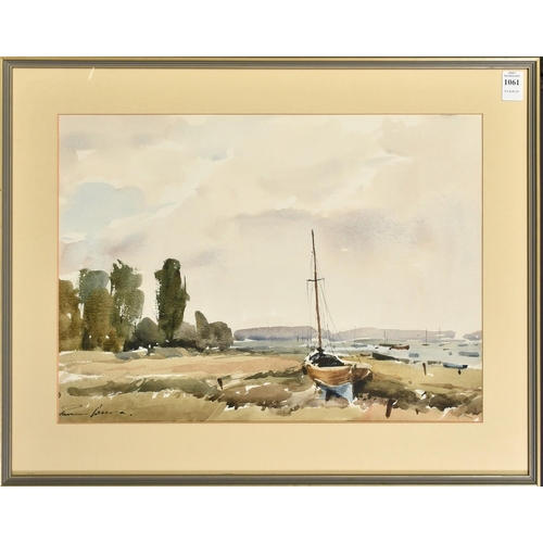 1061 - Edward Wesson (1910-1983), boats in a creek, watercolour, signed, 13