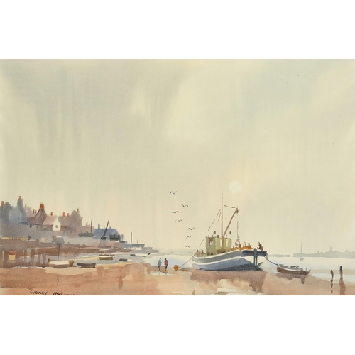 1062 - Sydney Vale (1916-1991), 'Leigh Waterfront', watercolour, signed, exhibition label verso, 13.5