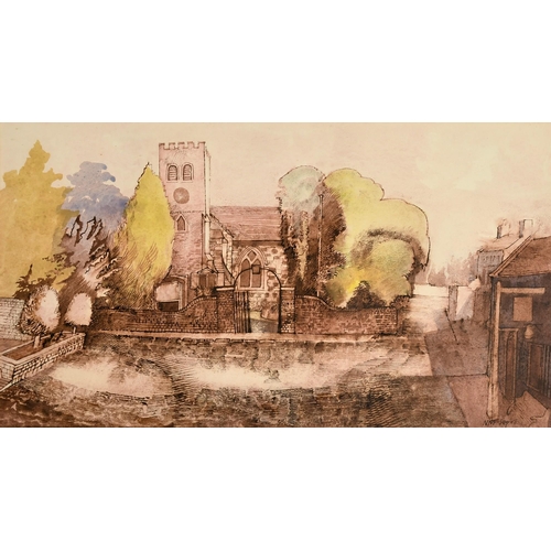 1065 - Neil Meacher (1934-2010), Shepperton Church, watercolour, signed and indistinctly dated, 10