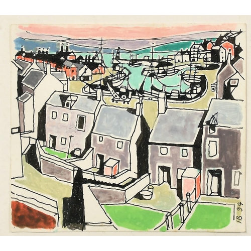 1069 - Ian Crampton Baker (1923-2010), a view of a harbour watercolour, signed with initials, 4.5