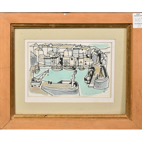 1069 - Ian Crampton Baker (1923-2010), a view of a harbour watercolour, signed with initials, 4.5